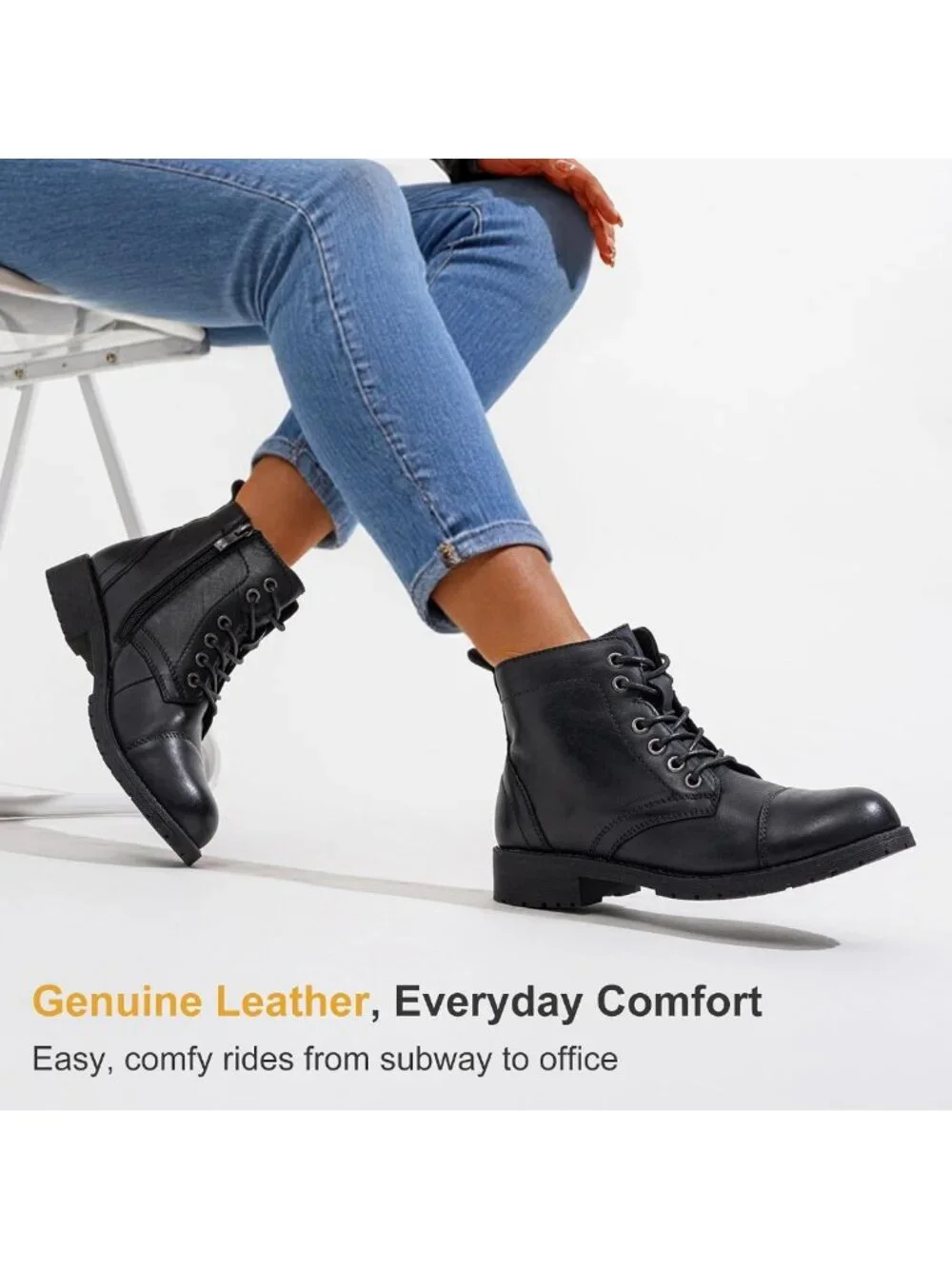 Stylish Lace-Up Combat Ankle Boots with Cap Toe & Low Block Heel for Women